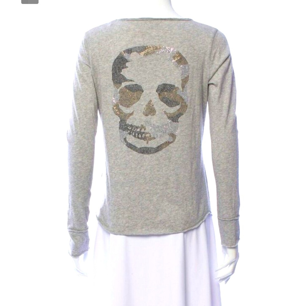 Zadig & Voltaire Light Gray Long-Sleeve Tunic with Sequin Skull